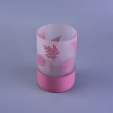 China Pink tall container glass votive candle holder with leaf pattern manufacturer