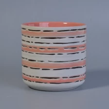 China Pink white line embossed ceramic candle jar wholesale manufacturer