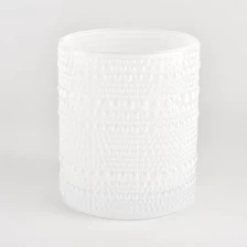 China Popular 13oz embossed dot white glass candle holder wholesale manufacturer
