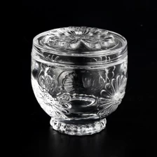 中国 流行的透明玻璃花图案蜡烛罐带盖子供应商 制造商