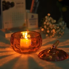 China Pumpkin Shaped Ion Plating Glass Candle Holder With Lid manufacturer