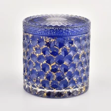 porcelana Tarco de vela de vidrio de tejido de canasta de Navidad púrpura con salpicaduras de pintura metálicas de oro fabricante