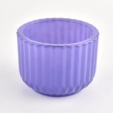 China Purple glass candle holder with embossed stripes wide month manufacturer