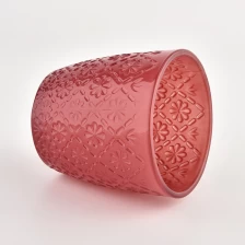 中国 红色玻璃蜡烛容器8盎司玻璃蜡烛罐用于蜡烛制作带有浮雕徽标 制造商
