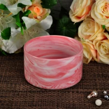 China Round Ceramic Candle Container Marbel Pattern in Pink manufacturer