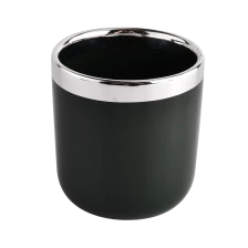 China Round bottom black ceramic candle jar with gold rim pengilang