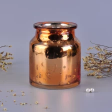 China Shiny copper glass candle jar with embossed pattern manufacturer