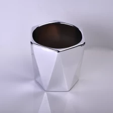 Chiny Silver color hexagon ceramic candle contianer for candle wax producent
