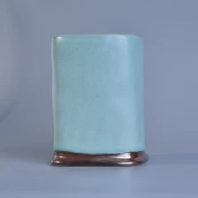 China Soy wax metal bottom blue glazing ceramic candle jar manufacturer