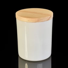 China Stock white painting glass candle holder with wooden lid manufacturer