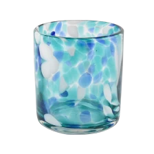 中国 美阳玻璃制品蓝白斑点500毫升空蜡烛罐蜡烛制作 制造商