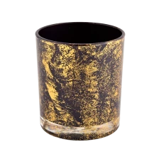 China Sunny Glassware golden printing dust with black glass candle jars in bulk wholesale pengilang