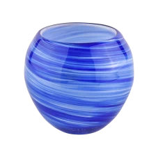 中国 美阳玻璃制品豪华蓝白10盎司玻璃烛台供应商 制造商