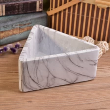 China Triangle Shaped Concrete Candle Vessel with Water Printing Decoration manufacturer