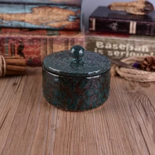 China Vintage Transmutation Glazed Ceramic Candle Container With Lid for Wax manufacturer