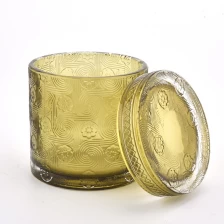 China Water Vortex embossed pattern 300ml glass candle jars with lids manufacturer