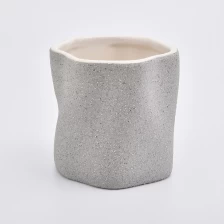 China Waved Sandy Grey Ceramic Holders Ceramic Candle Vessle Home Decoration manufacturer