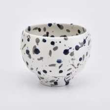 China White ceramic candle jar with black dots home decoration ceramic candle jars wholesale manufacturer