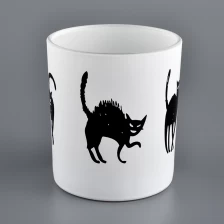 中国 黒い猫柄の白いガラスのキャンドルホルダー メーカー