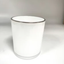 China White glass candle jar with shiny silver rim manufacturer
