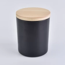 中国 批发8oz黑色玻璃蜡烛罐与木盖 制造商