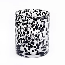 China Wholesale glass candle jars black spots design glass vessels manufacturer