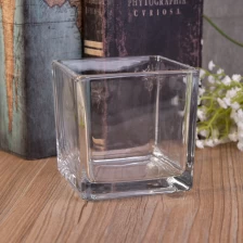 China Wholesale square clear glass candle holders pengilang