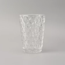 China Wholesales Pearl White Glass Candle Vessel with Diamond Pattern manufacturer