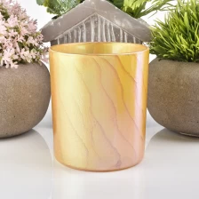 China Yellow glass candle holder with desert pattern finish manufacturer