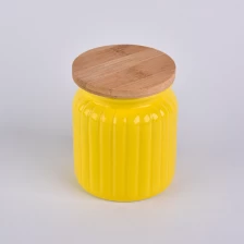 中国 带木盖的黄色南瓜条纹陶瓷罐子 制造商
