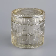 China amber embossing glass candle jar with lid manufacturer