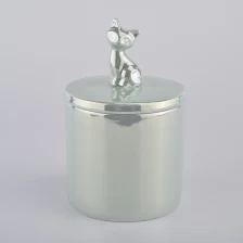 China animal ceramic candle jar with cat lid pengilang