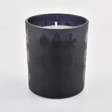 porcelana tarro de vela de vidrio esmerilado negro con patrones en relieve fabricante