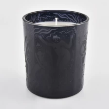 China schwarzes Glas Kerzenglas 12 Unzen matte Oberfläche mit glänzendem Muster Hersteller