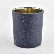 China black sandy glass candle vessel shiny gold inside manufacturer