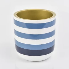 中国 蓝色和白色条纹圆形圆形蜡烛罐 制造商