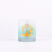 China blue color glass candle vessel with laser engraved logo wholesale manufacturer