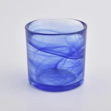 Chiny Blue Colored Glass Cansle Vessel z Ground Edge Top producent