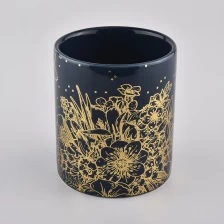 China blue glazing ceramic candle jars with gold printing pengilang