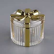 China bowknot design gold glass candle vessel with lid manufacturer