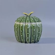 Chine bougeoir en céramique en forme de cactus avec couvercle surface brillante verte fabricant