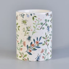 中国 陶瓷圆筒形蜡烛罐，带贴花，用于家庭装饰 制造商
