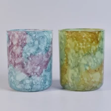 China colorful painted marble effect cylinder glass candle vessel manufacturer