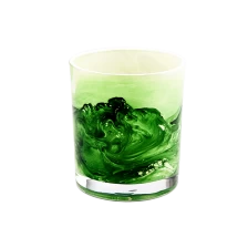 China custom painted green mountain glass candle vessel for Spring manufacturer