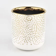中国 customized 400ml ceramic candle jars with electric gilding 制造商