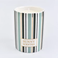 porcelana Tarro de vela cilíndrico de cerámica con rayas de diseño moderno fabricante