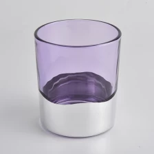 China cylinder purple glass candle vessel with shiny silver bottom manufacturer