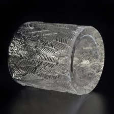 porcelana Candelero de vidrio transparente delicado con hojas patrón Capacidad de cera de 8 oz fabricante