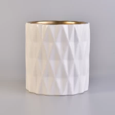 China diamond pattern ceramic candle jar with golden inside manufacturer