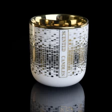 中国 圆形底部电镀金陶瓷蜡烛罐 制造商
